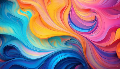 Obraz premium Fluid patterns of swirling colors transitioning from bright fluorescent to soft pastels, creating a dynamic and calming visual effect. 