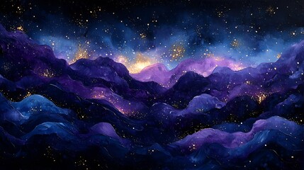 Naklejka premium Cosmic Mountainscape, Night Sky