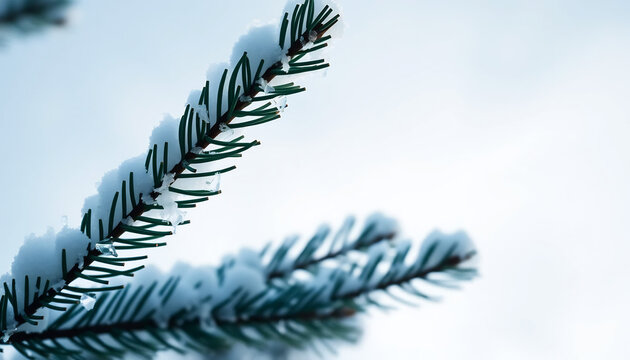 Winter Snowflakes on Pine Branch