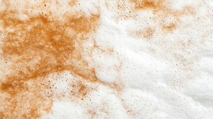 Close-up view of creamy coffee foam with rich caramel undertones swirling on a textured surface