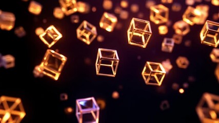 A glowing light in the dark with the words'cubes'on it, D cubes rotating in virtual space design transparent cubes and round bubbles high resolution abstract animation 4k video - Powered by Adobe