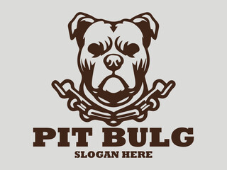 Simplified brown pitbull dog head vector illustration with short ears and a broad snout on a light grey background. Animal design concept and  Illustration pitbull logo vector