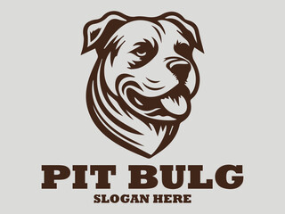 Simplified brown pitbull dog head vector illustration with short ears and a broad snout on a light grey background. Animal design concept and  Illustration pitbull logo vector