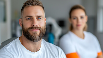 Fototapeta premium Physical therapist assisting athlete on balance training sports facility training session indoor environment close-up view rehabilitation concept