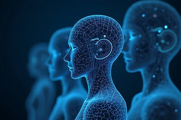 Exploring futuristic digital human models virtual realm 3d visualization sci-fi side view