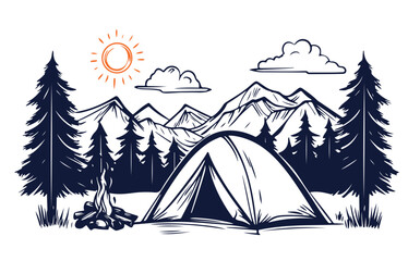 Camping in the forest with tent.	
