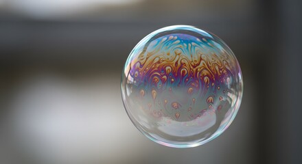 Floating Soap Bubble Shows Rainbow Colors in Close-up Shot