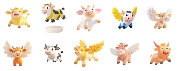 Fototapeta premium Cute Cow Toys with Wings for Fun Imagination