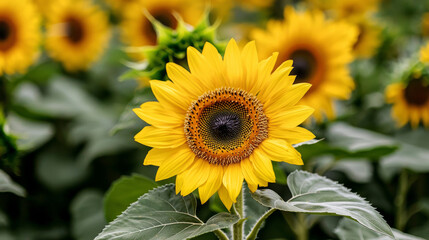 Obraz premium Vibrant sunflower bloom in sunny field during summer season