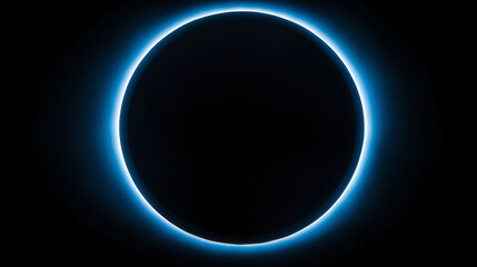 A mesmerizing blue glowing solar eclipse with a radiant circular halo against a dark space background creating a futuristic cosmic effect
