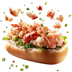 A Delicious Lobster Roll with Fresh Lobster Meat Mayo Isolated on Transparent Background