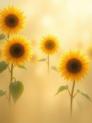 Obraz premium Soft and Dreamy Sunflowers in a Misty Field Painted in an Impressionist Style with Hazy Light