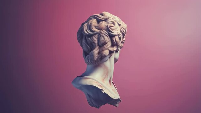 Rotating classical bust statue, artistic style, history and culture concept, for museum promotions, educational videos, looping animation.
