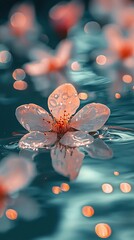 Cherry blossom floating on water