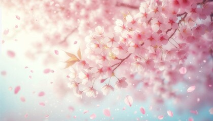 Delicate pink cherry blossoms bloom on a spring branch, a floral beauty of nature