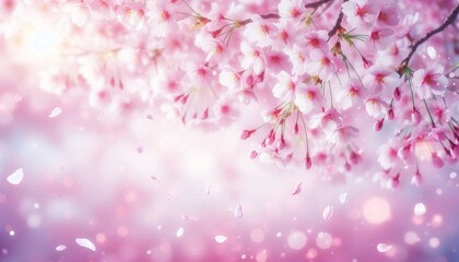 Delicate pink cherry blossoms bloom on spring branches, a floral beauty of nature