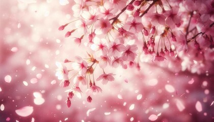 Spring blossoms of pink cherry flowers create a delicate floral beauty