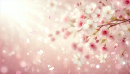Soft pink bokeh blends with spring's cherry blossoms, a floral beauty