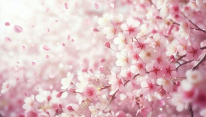 Delicate pink cherry blossoms bloom on a spring branch, a macro glimpse of floral beauty