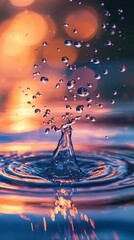 Water splash with glowing bokeh