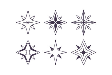 Star Icon Collection, Various Star Shapes, Black Star Icon Set, Sparkle Star Icon Set Vector Clipart Isolated Illustration
