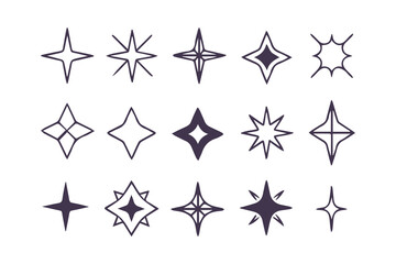 Star Icon Collection, Various Star Shapes, Black Star Icon Set, Sparkle Star Icon Set Vector Clipart Isolated Illustration