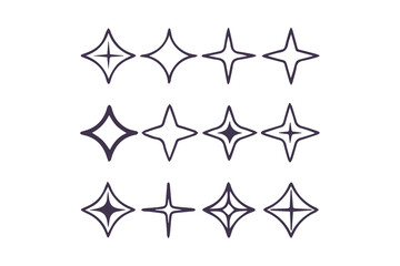 Star Icon Collection, Various Star Shapes, Black Star Icon Set, Sparkle Star Icon Set Vector Clipart Isolated Illustration