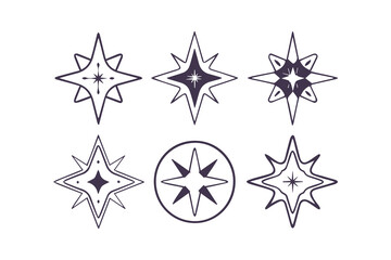 Star Icon Collection, Various Star Shapes, Black Star Icon Set, Sparkle Star Icon Set Vector Clipart Isolated Illustration