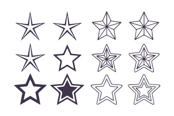 Star Icon Collection, Various Star Shapes, Black Star Icon Set, Sparkle Star Icon Set Vector Clipart Isolated Illustration