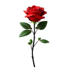 Fototapeta premium an image of a single red rose with green leaves on a stem, there is a single red rose with green leaves on a stem