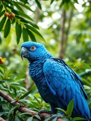 Obraz premium Loro Azul Pintado con Textura al Óleo Sobre Fondo Natural de Bosque Tropical