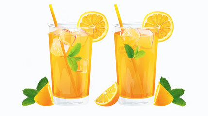 Fototapeta premium mango fizz summer cocktail, two glasses with mango juice