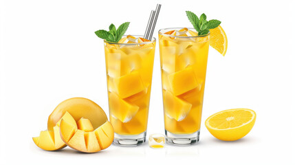 Fototapeta premium mango fizz summer cocktail, two glasses with mango juice