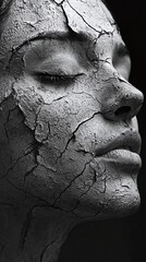 Cracked dry clay face sculpture