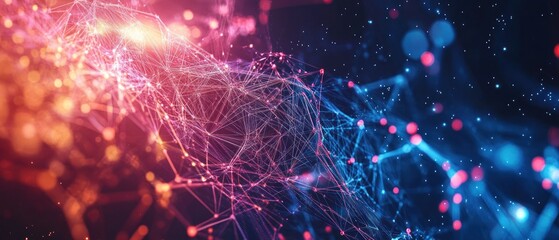 Fototapeta premium Abstract Digital Network: Interconnected Nodes and Lines in Vibrant Hues