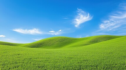 Fototapeta premium Rolling Green Hills Under a Bright Blue Sky