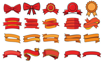 Collection of orange ribbons, banners, badges and awards.