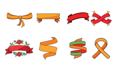 Collection of ribbons, banners, badges and illustration