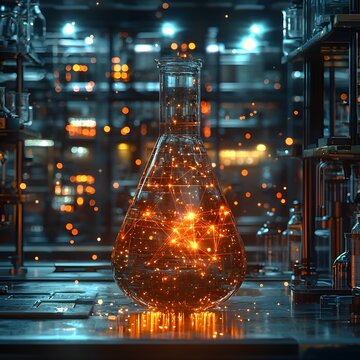 Glowing Scatter Plot Visualizing a Breakthrough Scientific Discovery in a Lab Environment