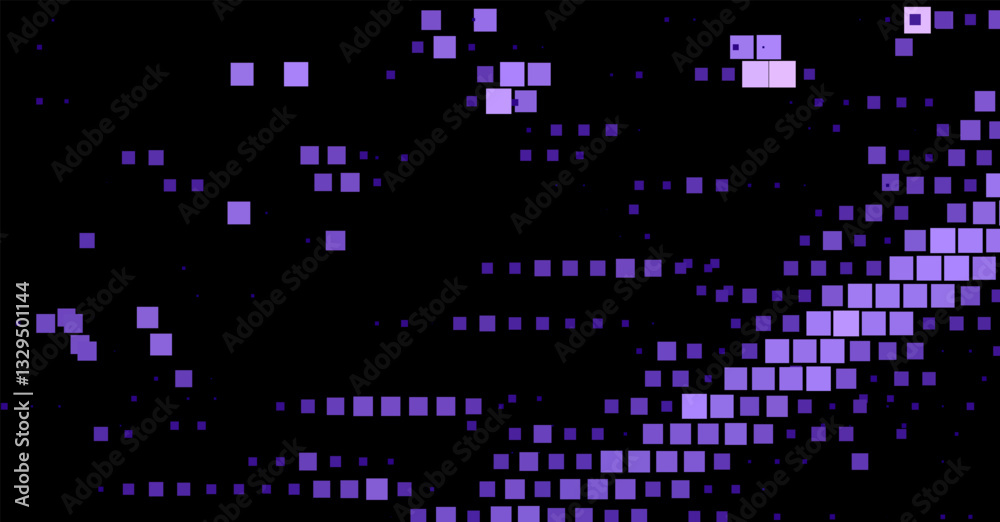Wall mural dark abstract background with various purple squares scattered across. this digital-themed pattern c
