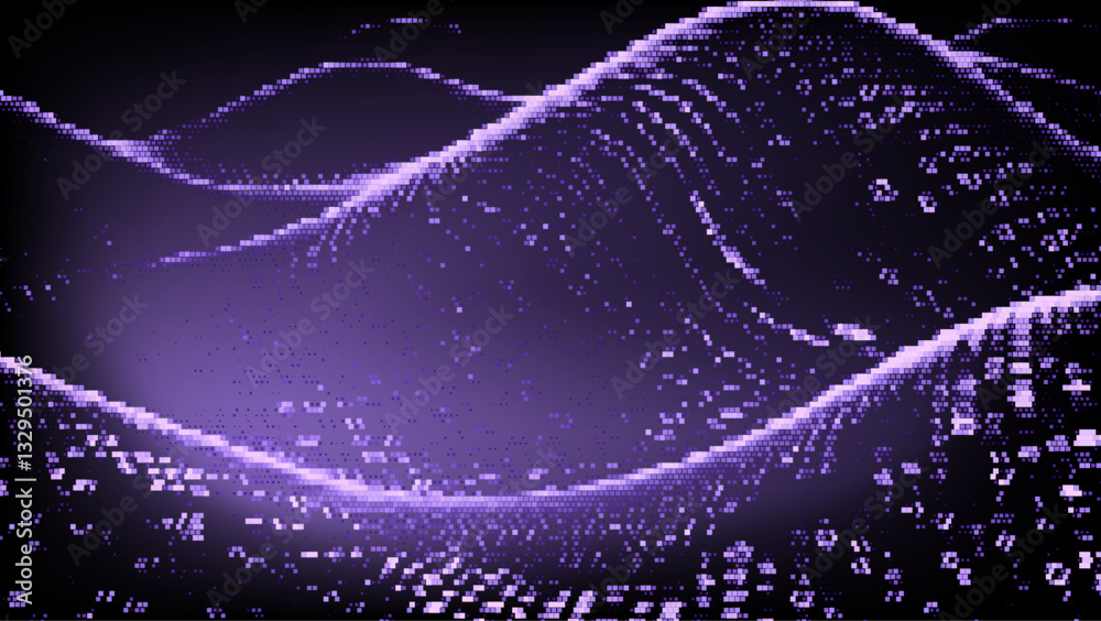 Aufkleber Digital artwork of pixelated waves in vibrant purple hues. The patterns create a fluid and dynamic abstract design, emphasizing a sense of motion and modernity. Vector abstract background.