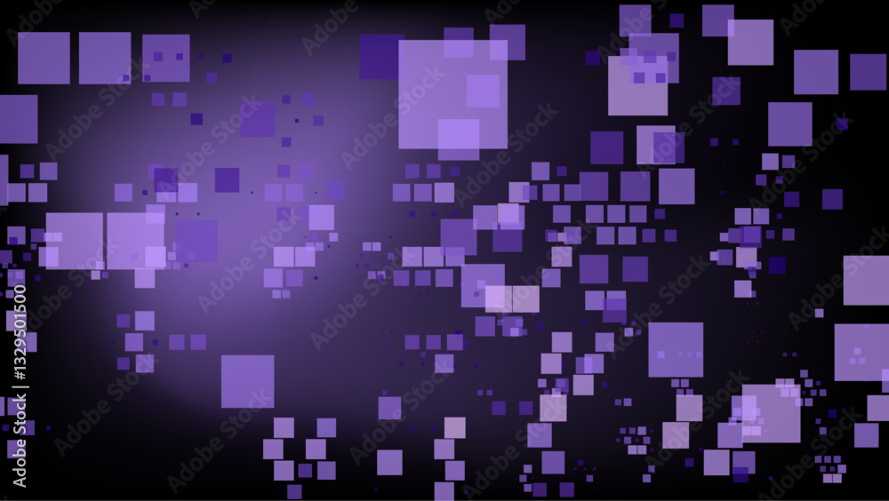 Leinwandbilder Dark abstract background with various purple squares scattered across. This digital-themed pattern conveys a sense of mystery and modern technology.