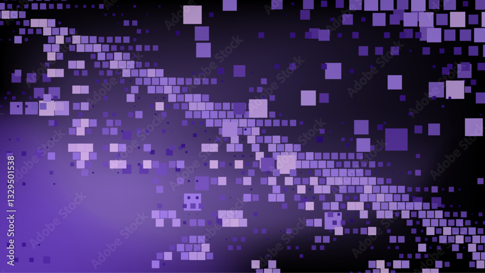 Poster Dark abstract background with various purple squares scattered across. This digital-themed pattern conveys a sense of mystery and modern technology.