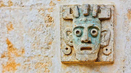Mayan carving art, fase mask of king of print 