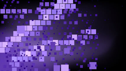 Dark abstract background with various purple squares scattered across. This digital-themed pattern conveys a sense of mystery and modern technology.