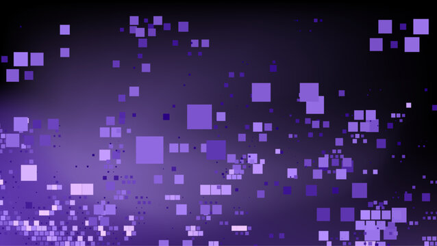 Dark abstract background with various purple squares scattered across. This digital-themed pattern conveys a sense of mystery and modern technology.