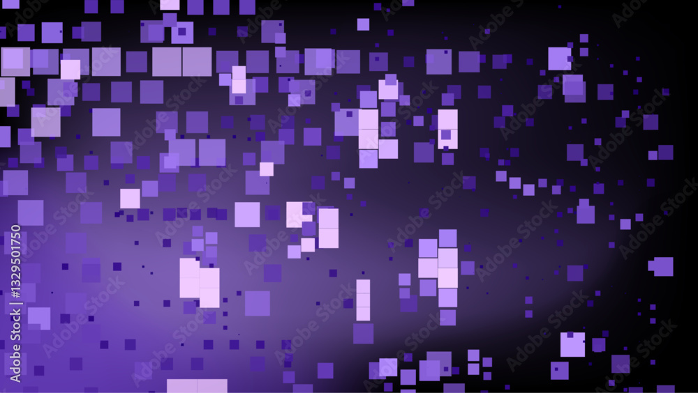 Poster dark abstract background with various purple squares scattered across. this digital-themed pattern c