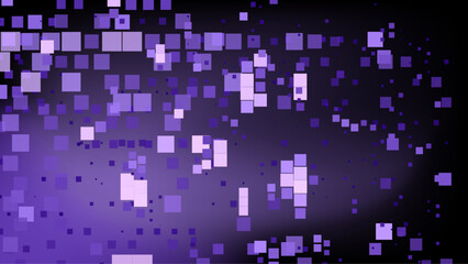 Dark abstract background with various purple squares scattered across. This digital-themed pattern conveys a sense of mystery and modern technology.