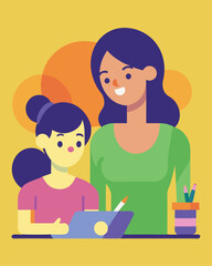 Sunny Day Painting: A Mother's Day Masterpiece. Mom and daughter create art together, sharing a     
