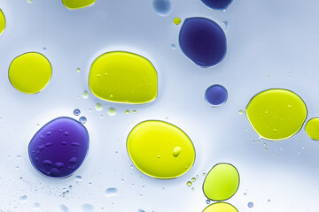 Abstract set of bubbles and colorful water drops, experiment between art and science. 	